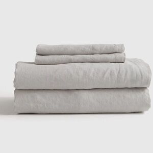 Quince Light Gray European Linen Sheet Set Size K NWT